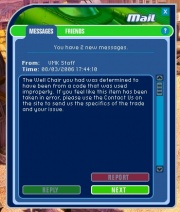 A message received by players who used the multi-use well codes.
