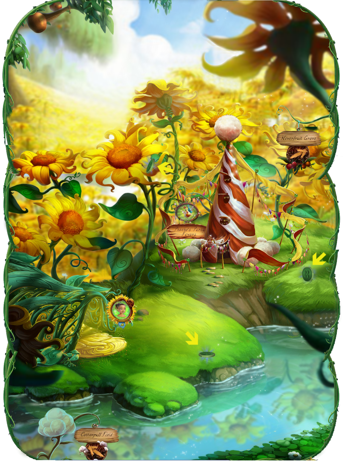 Tink and Vidia's Welcome Home Party Sunflower Gully Decor.png