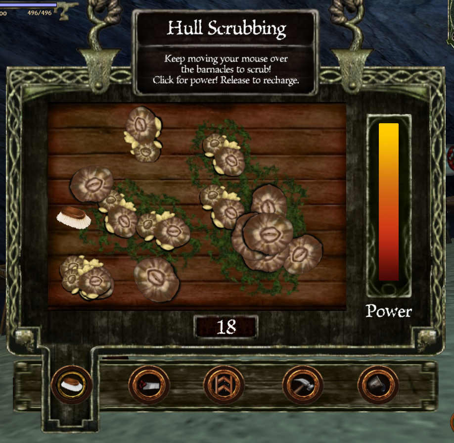 ''Keep moving your mouse over the barnacles to scrub! Click for power! Release to recharge.